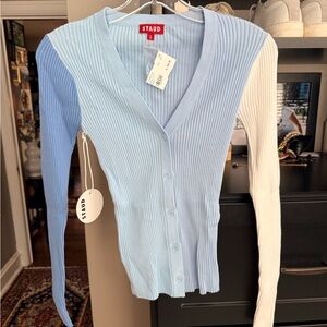 STAUD Light Blue Ribbed Knit Top